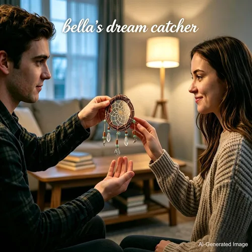 Vista 3 de Atrapasueños de ratán natural inspirado en Crepúsculo con colgantes de aleación de lobo jefe y oso, regalo ideal para niñas, regalos de Crepúsculo