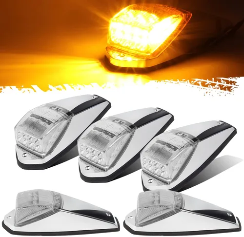 Vista 9 de Partsam 5 luces marcadoras para cabina de camión, 17 luces LED ámbar para techo superior con base cromada, repuesto para Lente ámbar/luz ámbar