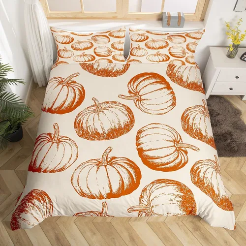 Vista 24 de Erosebridal Juego de funda de edredón individual de pavo de Acción de Gracias, juego de ropa de cama de calabaza y hojas de otoño para niños