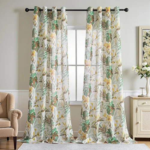 Vista 21 de Mysky Home - Cortinas florales de 90 pulgadas de largo, con filtro de luz, cortinas de dos hojas con pinzas y pliegues para sala de estar