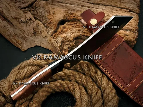 Vista 6 de Cuchillo de carnicero de Damasco, cuchillo de carnicero para cortar carne, 12 pulgadas, hecho a mano, cuchillo de espiga completa para cortar carne