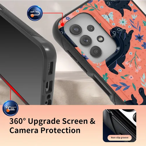 Vista 4 de Funda para Samsung Galaxy A13/A04/A04S/A23/A32 5G con protector de pantalla, parte trasera texturizada de policarbonato duro, diseño de flores