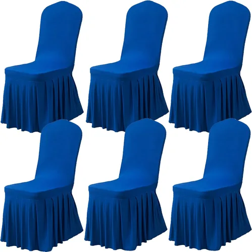 Vista 33 de Dimatic Juego de 2 fundas elásticas para sillas de comedor, fundas Parsons con falda, de elastano súper ajuste, funda protectora de asiento para Azul