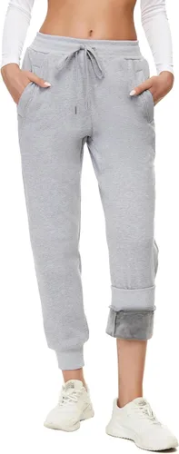 Vista 36 de MOUEEY Pantalones deportivos súper cálidos con forro de sherpa para mujer, pantalones deportivos de forro polar con bolsillos con cremallera