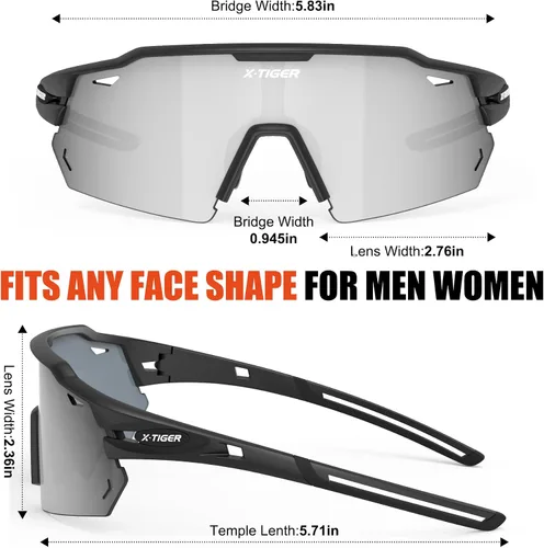 Vista 7 de X-TIGER Gafas de ciclismo polarizadas con 5 lentes intercambiables, MTB para ciclismo, béisbol, carrera, lentes deportivos para hombres y mujeres