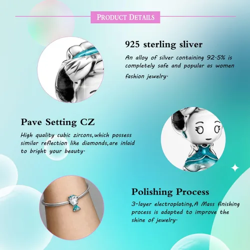Vista 5 de Abalorios de plata de ley 925 con diseño de robot de ratón, para pulseras europeas originales, joyería de bricolaje, 3 piezasjuego