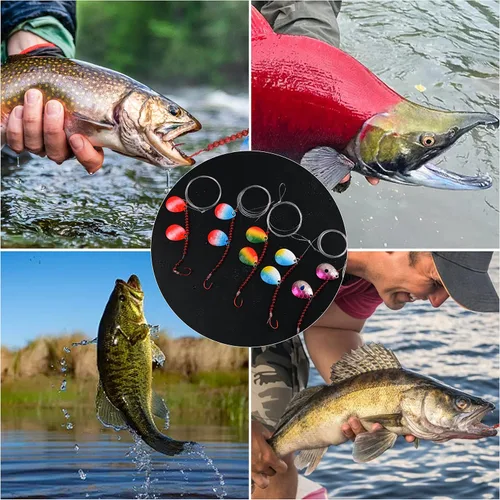 Vista 6 de OROOTL Walleye Rigs Kit, 6pcs Walleye Fishing Lures Crawler Harness Colorado Spinner Blade Pre-Rigged Live Bait Rigs Spinnerbaits Freshwater