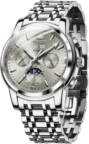 Vista 18 de OLEVS - Relojes automáticos para hombre, diseño mecánico con cuerda automática, reloj de pulsera de lujo de moda, esqueleto, luminoso, impermeable
