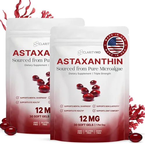 Vista 11 de Astaxantina Suplemento antioxidante de 12 mg – Fuente natural de microalgas – Softgel a base de lípidos para una mayor absorción – Apoyo cognitivo