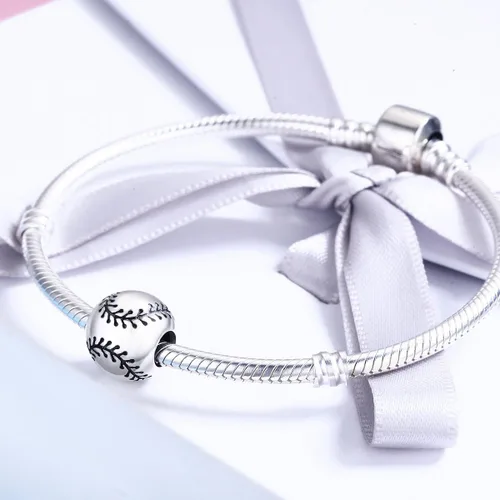 Vista 3 de Sport Bead Charms 925 Sterling Silver USA Rugby Football Basketball Volleyball Golf Club Bat Mitten European Charm Bracelet