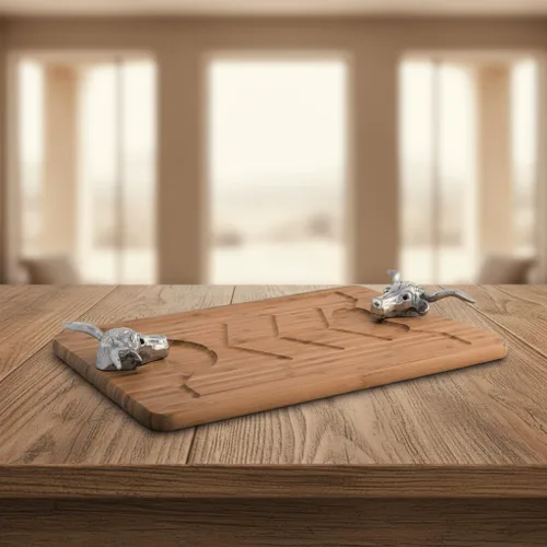 Vista 8 de Arthur Court - Tabla de tallar de madera de bambú con mango de aluminio, perfecta para servir carnes o aperitivos, 20 x 13 pulgadas