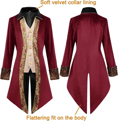 Vista 3 de Abrigo steampunk renacentista, disfraz de Halloween para niños, medieval pirata vampiro, chaqueta victoriana, abrigo para niños