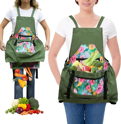 Vista 9 de Gardening Apron with Quick Release Pockets for Women and Men, Water Resistant Picking Pouch
