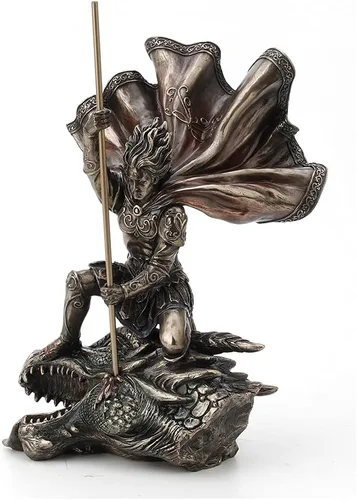 Vista 2 de Veronese Design Estatua de fantasía de Saint George The Dragon Slayer de 11 3/8 pulgadas, resina bronceada fundida en frío, decoración del hogar