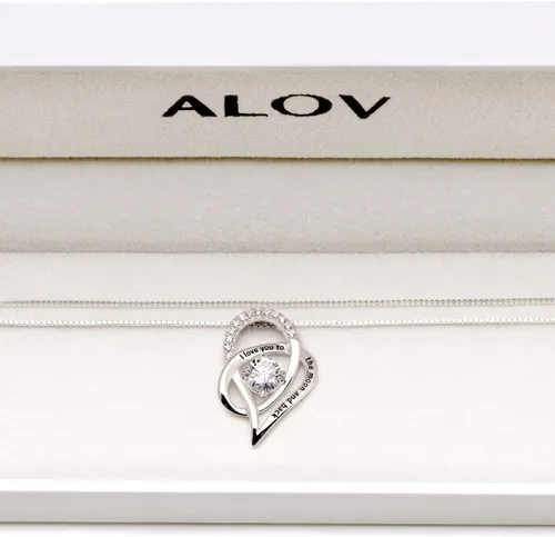 Vista 4 de ALOV Collar con dije de plata fina con forma de corazón con la frase "I love you to the moon and back