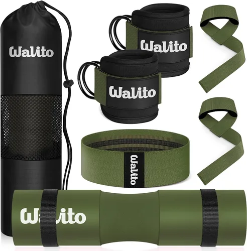 Vista 13 de WALITO 8Pcs Barbell Pad Set for Hip Thrust - Squat Pad,Gym Accessories for Women with Bar Bad,Bench Press, with Gym Ankle Straps,Resistance Bands