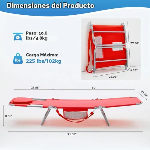 Vista 3 de DUMOS Sillón para exteriores, silla de bronceado de playa con orificio para Rojo