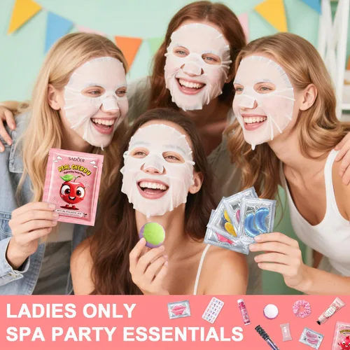 Vista 4 de 144 piezas de suministros de fiesta de spa para niñas y mujeres, los recuerdos incluyen máscaras faciales, cuidado de la piel, crema de manos