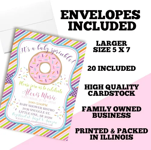 Vista 6 de Invitaciones personalizadas para baby shower con donas, 20 invitaciones de 5 x 7 pulgadas, personalizadas, dona rosa, con sobres, tarjetas únicas