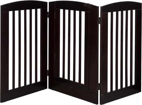 Vista 6 de BarkWood - Puerta independiente de madera para mascotas, expansión de 3 paneles, con puerta de paso, grande, 36 pulgadas de alto, acabado gris