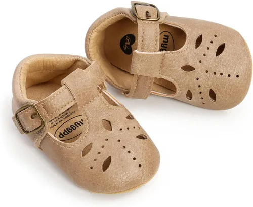 Vista 5 de SOFMUO Zapatos deportivos de cuero con cordones para bebés, niños y niñas, suela de goma suave, mocasines Oxford para recién nacidos