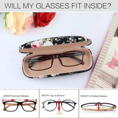 Vista 3 de Estuche rígido para gafas para mujer, diseño floral, retro, estuche portátil
