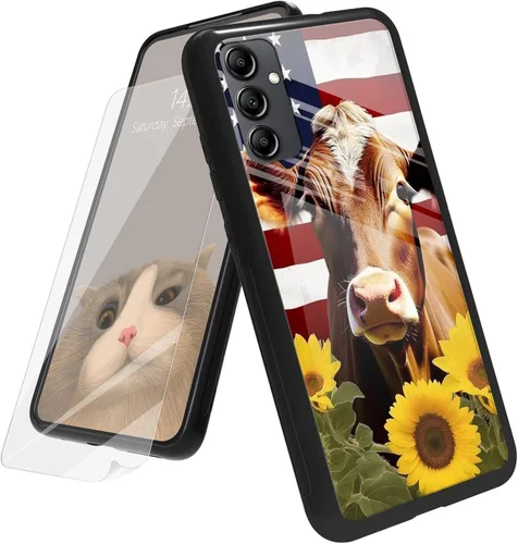 Vista 176 de Funda para Samsung Galaxy A12 5G con protector de pantalla, parte trasera de vidrio templado + TPU de silicona suave que absorbe los golpes