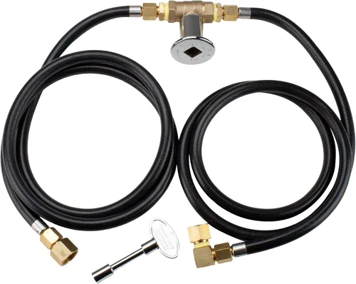 Vista 2 de Celestial - Kit de conexión de gas natural, hasta 90,000 BTU, manguera, válvula de llave cromada de un cuarto de vuelta, roscas cónicas NPT de 1/2