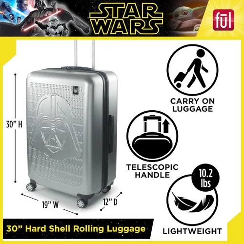Vista 2 de FUL Star Wars Darth Vader - Maleta rígida con ruedas en relieve, plateado, Ful Star Wars Darth Vader - Maleta rígida con ruedas en relieve