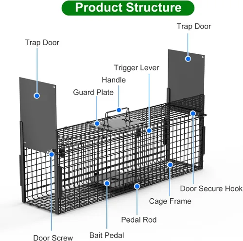 Vista 5 de 32in 2 Door Live Animal Trap, Humane Cage for Rabbits