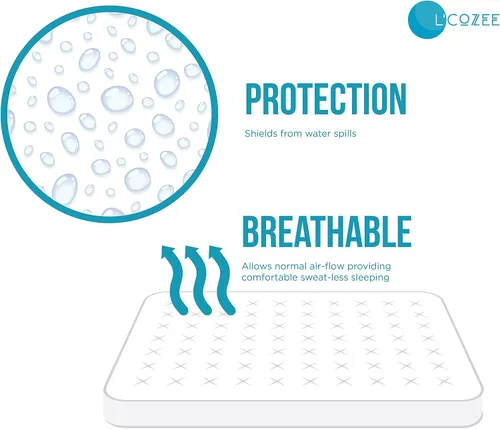 Vista 3 de L'COZEE - Funda de colchón impermeable con cremallera, protectora, transpirable, tamaño de cuna para bebé, asegura el sueño
