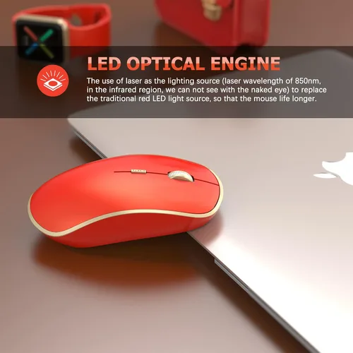 Vista 3 de JOYACCESS Ratón inalámbrico para juegos, mouse USB portátil delgado para computadora portátil, computadora, PC (naranja rojo)
