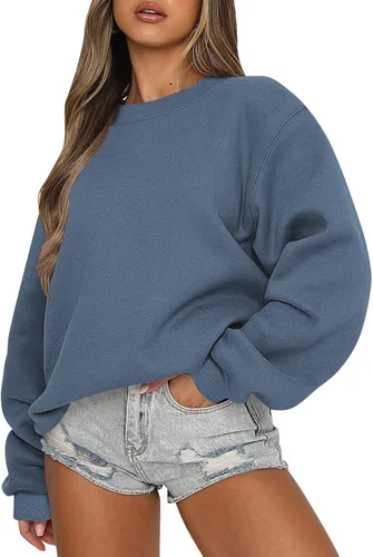 Vista 14 de midelxp Sudaderas de gran tamaño con cuello redondo para mujer, forro polar suave, manga larga, casual, cómodas, lindas sudaderas con capucha