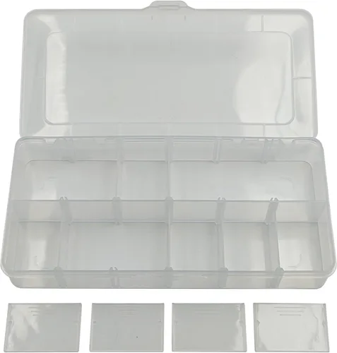 Vista 2 de Electronix Express - Paquete de 5 cajas de almacenamiento de componentes para guardar piezas pequeñas, divisores extraíbles, 2 a 12 divisiones