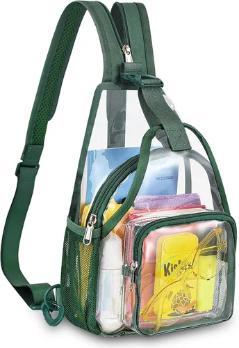 Vista 10 de Mildbeer Mochila pequeña transparente para mujer, bandolera y hombro convertibles, bolsa de festival aprobada por estadios para conciertos y uso