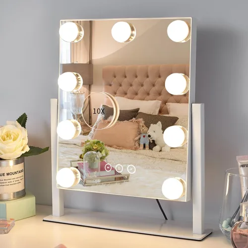 Vista 8 de Kotdning Espejo de tocador con luces, espejo de tocador iluminado con 9 bombillas regulables para vestidor y dormitorio, 3 modos de iluminación