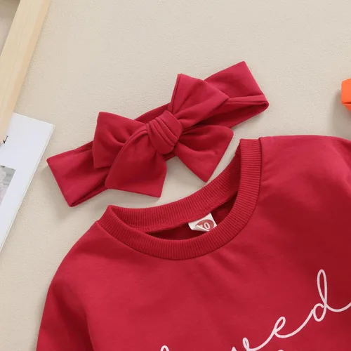 Vista 20 de Traje de bebé niña para el primer día de San Valentín, mameluco de burbujas con cuello redondo, sudadera linda para primavera y otoño