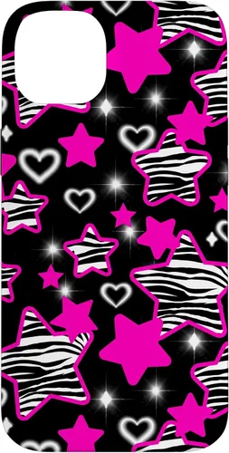 Vista 15 de Carcasa para iPhone 16 McBling Estética Zebra Print Stars Hearts Rosa Negro Y2K