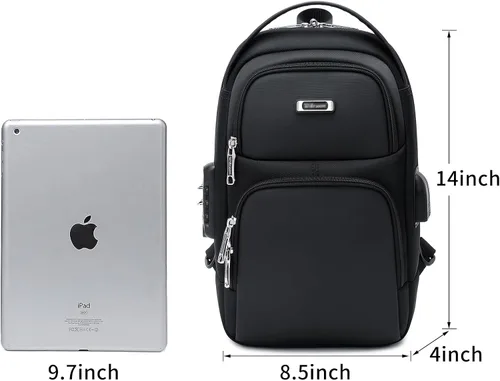 Vista 33 de DUSLANG Mochila de hombro para senderismo, bolsa cruzada para hombres, bolsas de pecho con puerto de cargador USB para campamento casual, ciclismo