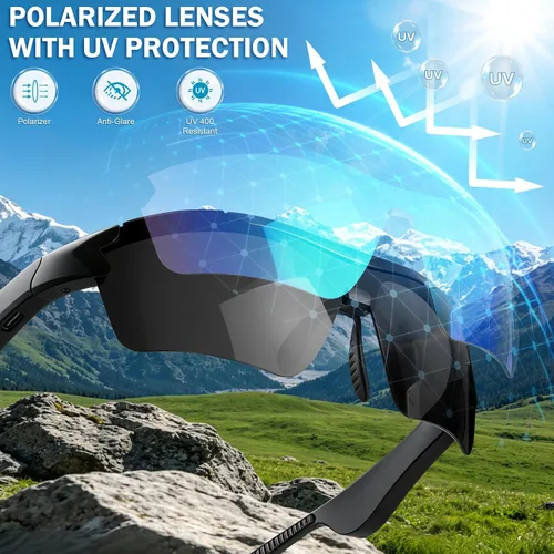 Vista 7 de Gafas de sol deportivas Bluetooth, lentes inteligentes con audio y altavoces integrados, protección UV polarizada, marco negro mate Open-Ear