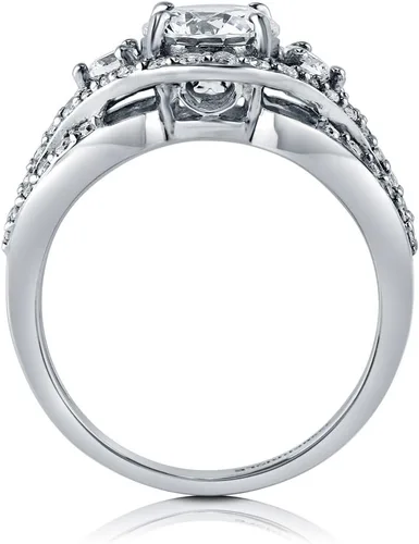 Vista 4 de BERRICLE Sterling Silver 3-Stone CZ Wedding Engagement Rings for Women, Stackable Cubic Zirconia Ring - Clear, Sapphire Blue Colors, 1-3 Piece Set