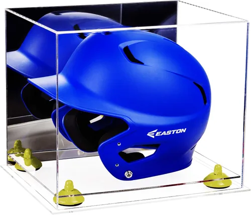 Vista 55 de Better Display Cases Vitrina acrílica para casco de bateo de béisbol con espejo, elevadores rosados, montaje en pared y base de espejo (V22/A012)