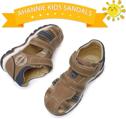 Vista 6 de Ahannie Sandalias para niños y niñas pequeños con punta cerrada de verano con gancho