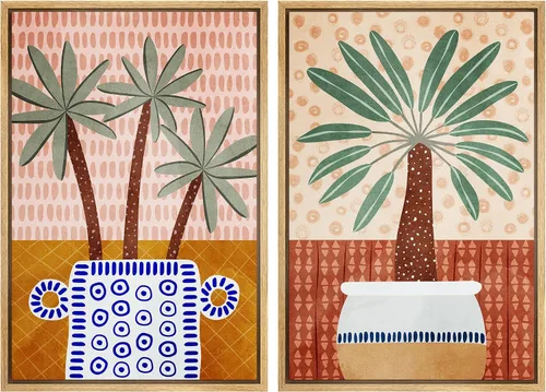 Vista 17 de IDEA4WALL Lienzo Enmarcado Impreso Arte de Pared Set Paisaje de Hojas de Palma de Selva de Mediados de Siglo Naturaleza Silvestre Ilustraciones Arte