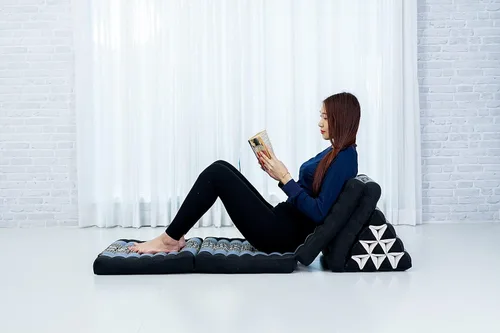 Vista 3 de Leewadee Cómodo colchón japonés de suelo, cama tailandesa con cojín triangular, colchón futón, tapete de masaje tailandés extra largo, 89 x 20 azul