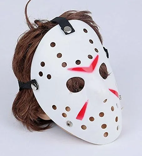 Vista 4 de Gmasking Friday the 13th Hockey Horror Jason vs. Freddy máscara Disfraz para Halloween., talla única , BlancoRojo