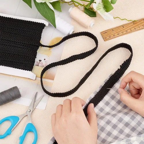 Vista 3 de FINGERINSPIRE 11 yardas de 5/8 pulgadas de color negro trenza de poliéster decorativo trenza Gimp Trim para bricolaje, manualidades, disfraces