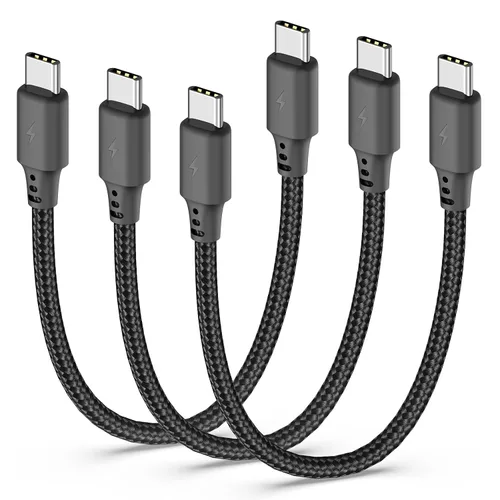 Vista 9 de Cable USB C a USB C de 1 pie, paquete de 3 cables de carga tipo C para Negro