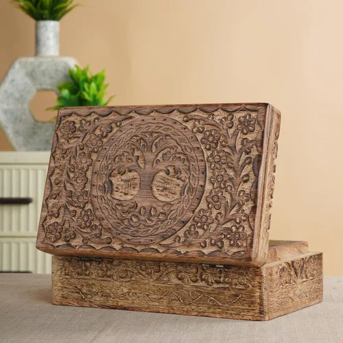 Vista 9 de Ajuny Cajas de Joyería de Madera Cajas Decorativas Antiguas con Tallado del Árbol de la Vida para Decoración de Mesa de Centro Regalo de Cumpleaños