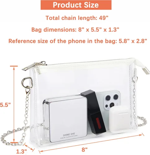 Vista 3 de Bolsa transparente aprobada para estadios ideal para controles de seguridad rápidos, bolso pequeño transparente para mujer